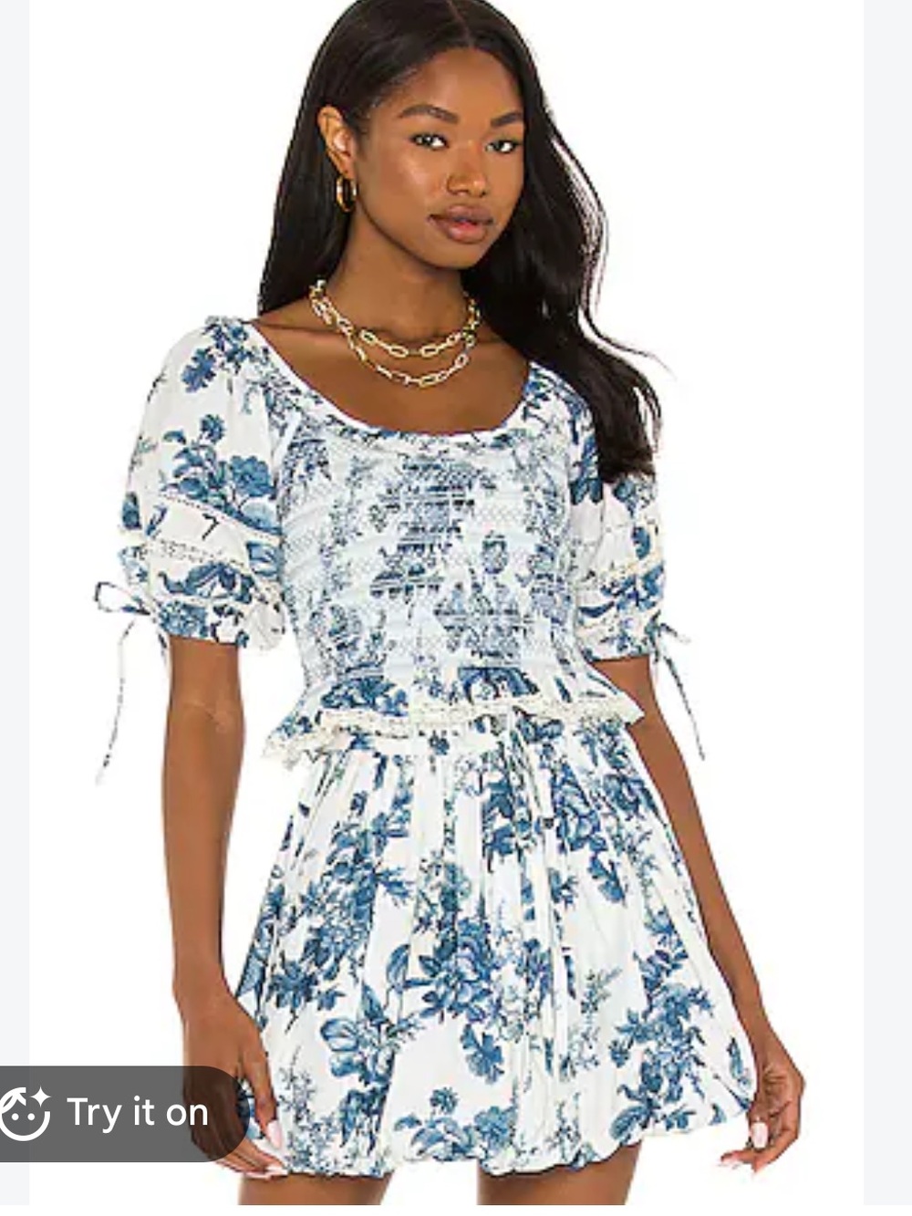 LoveShackFancy White & Blue China Floral Mini Dress